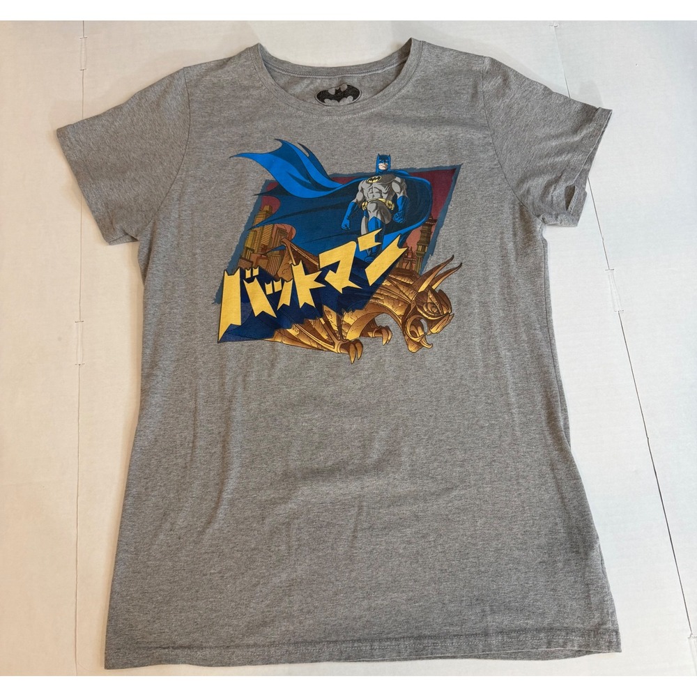 Batman DC Comics Kids Gray Graphic T-Shirt Japanese Text Size 2XL Heather Gray